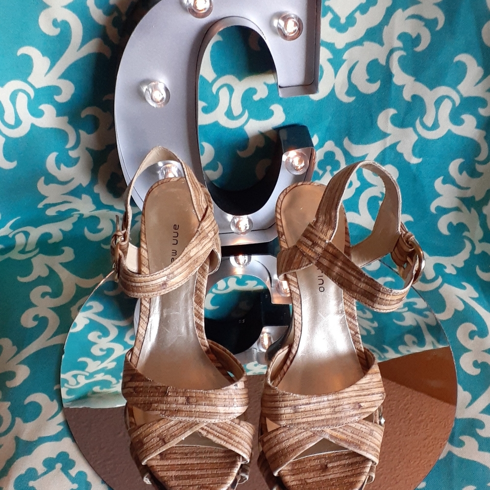 ANN MARINO -  Strapped Cork Tan & Dark Brown Heels